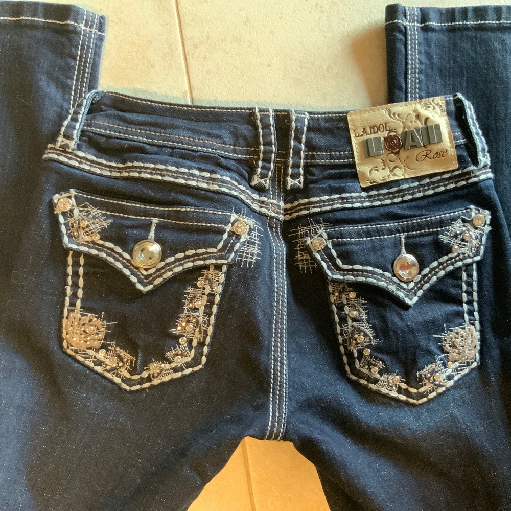 L.A.IDOL Rose  Rhinestone Studded Jeans - Picture 2 of 5